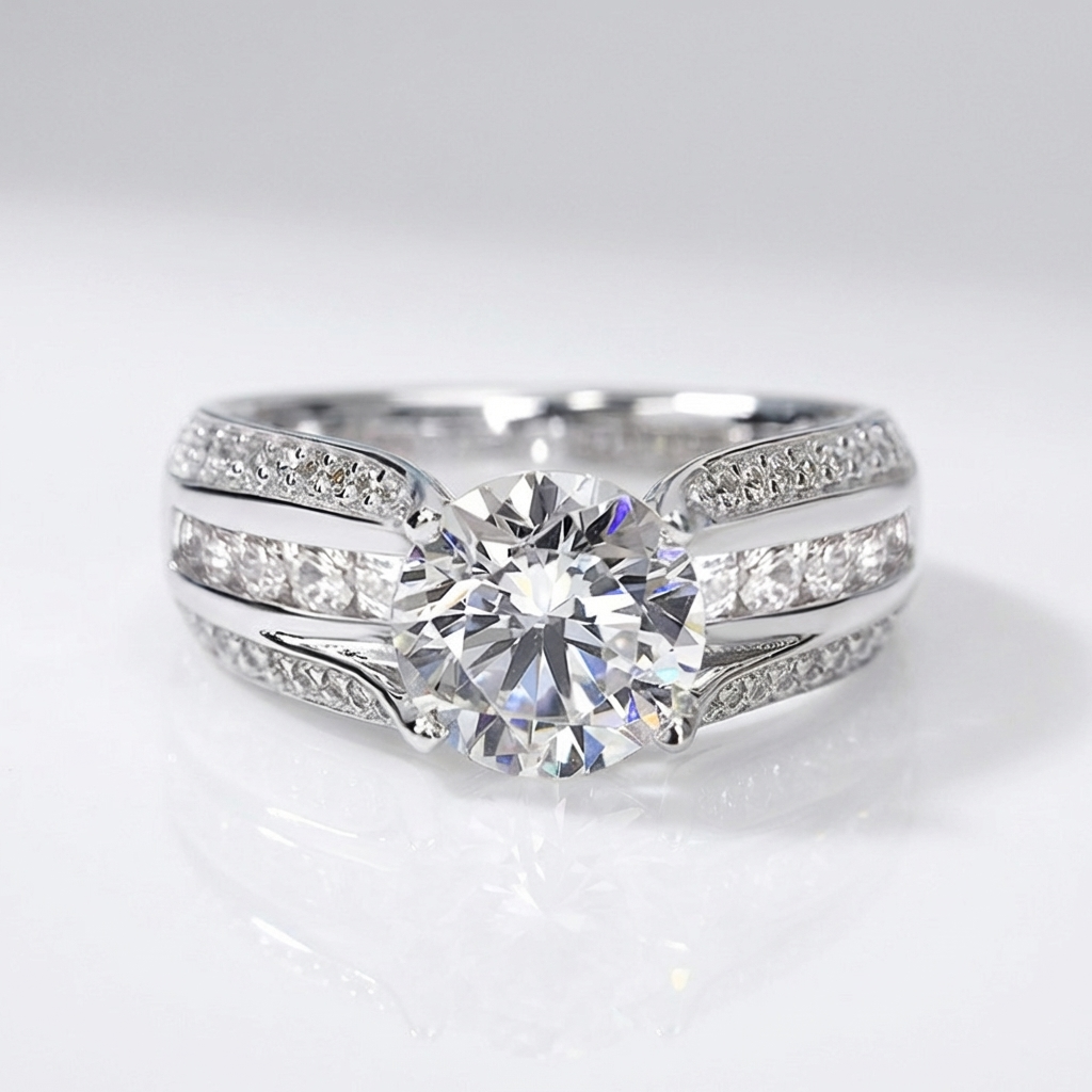 SILVER ROUND DIAMOND PAVE BAND RING