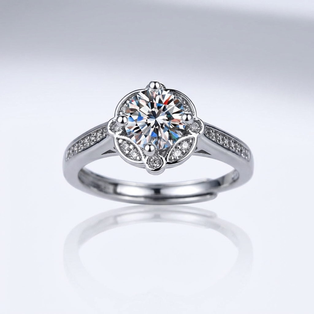 SILVER DIAMOND BLOOM RING - (ADJUSTABLE)