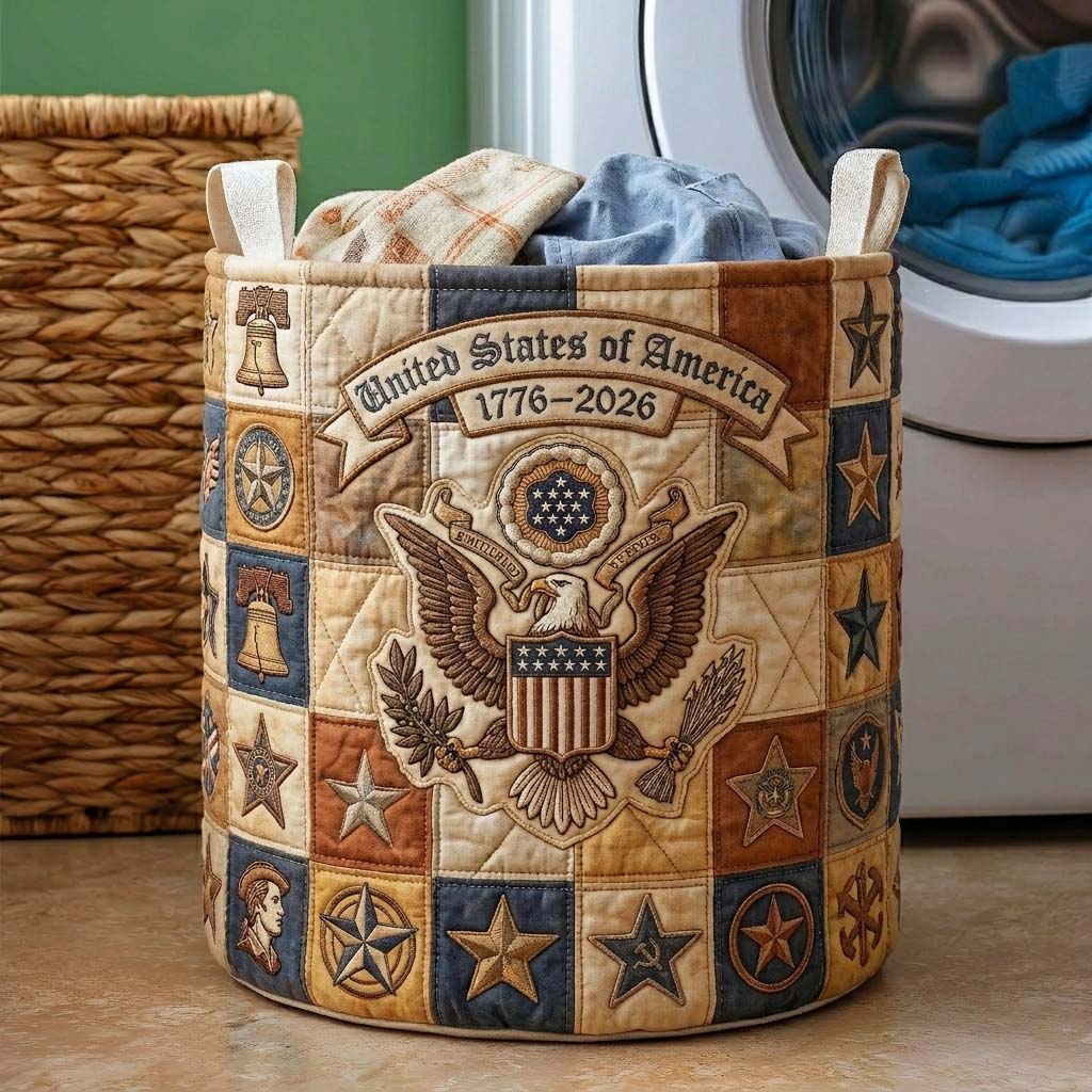 Heritage Eagle Crest Quilted Laundry Basket