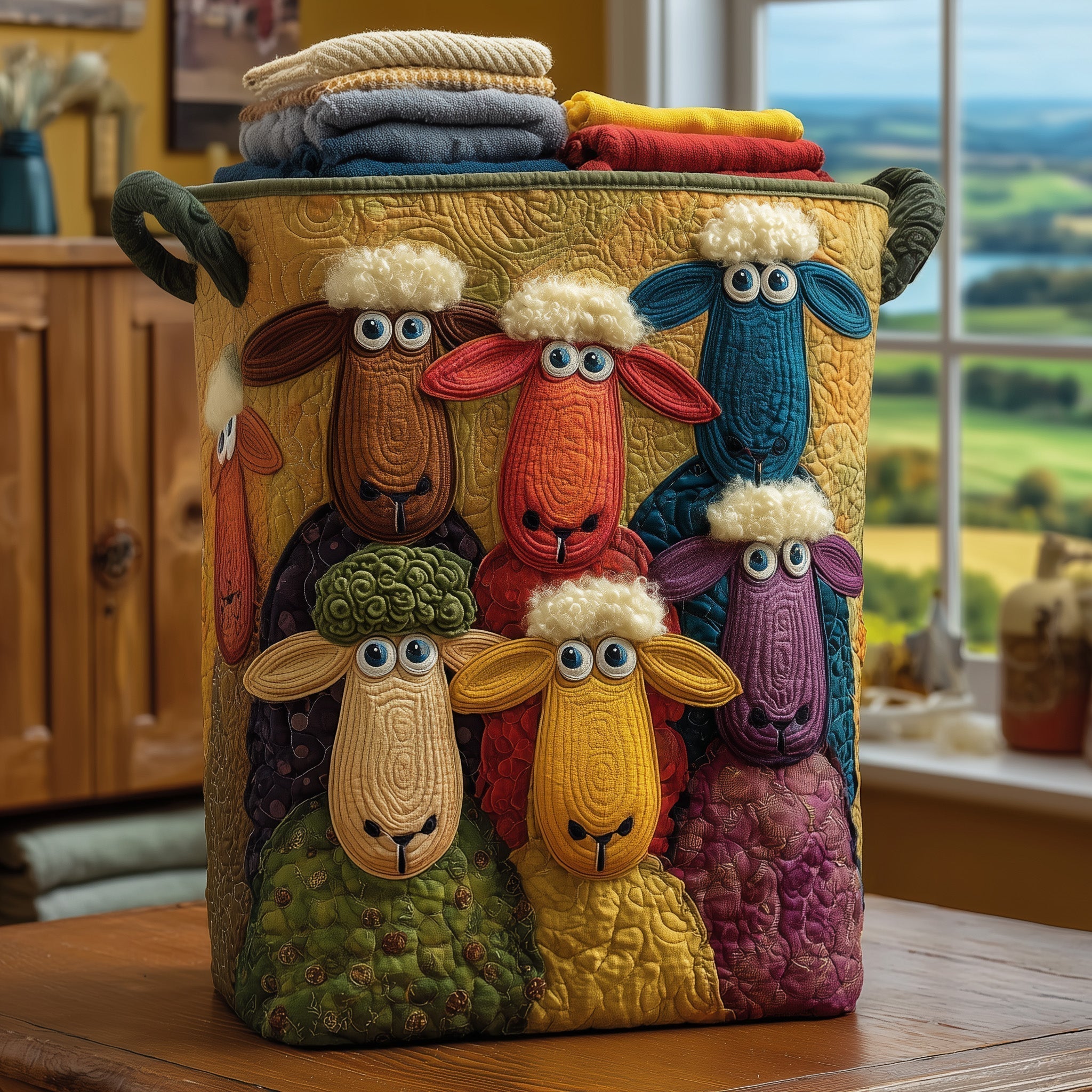 Quilted Laundry Basket Sheep Heaven