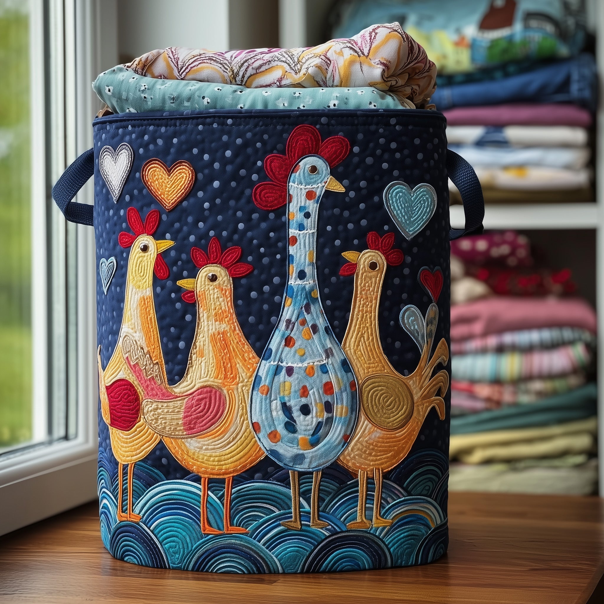 Funky Chicken Quilted Laundry Basket