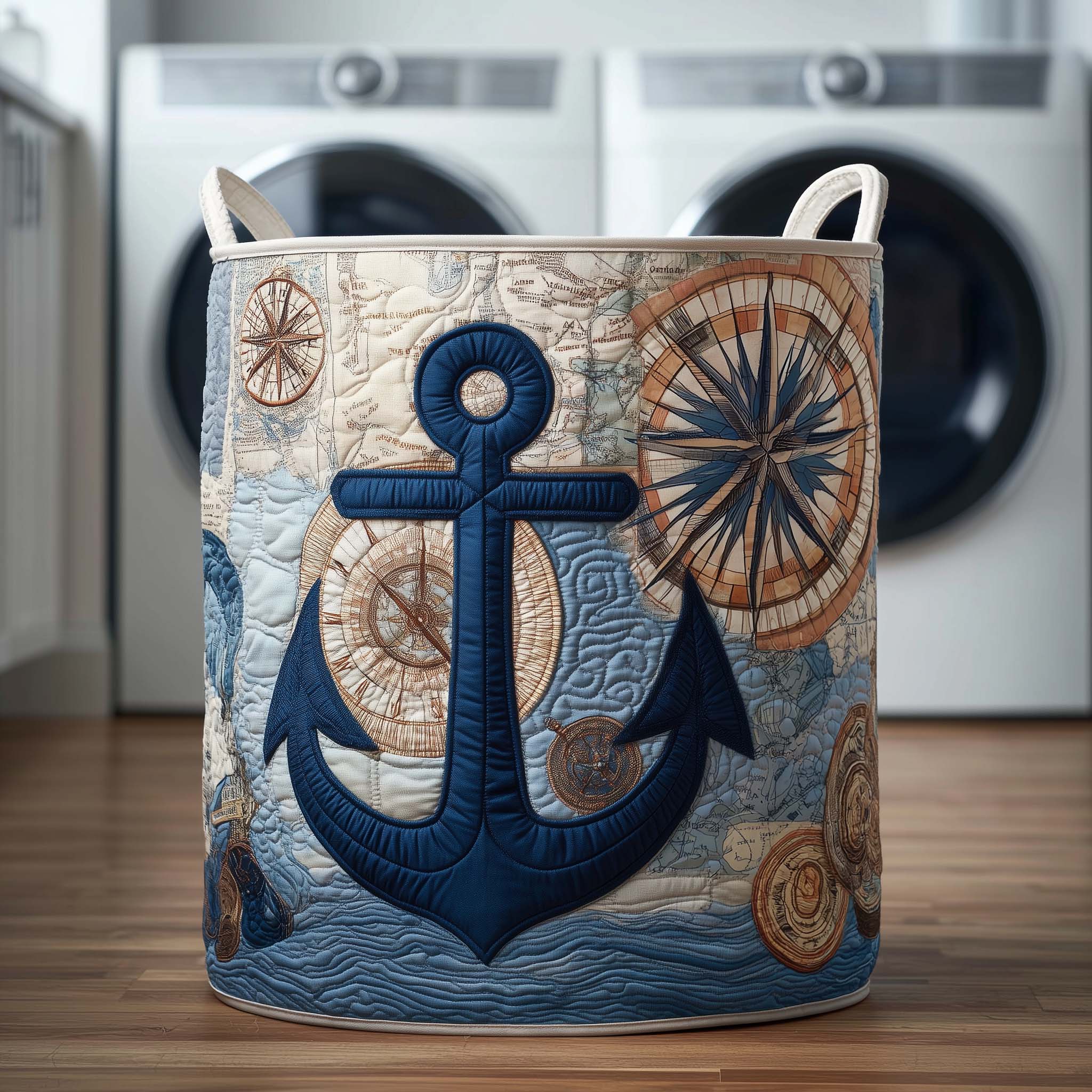 Quilted Laundry Basket Compass Anchor
