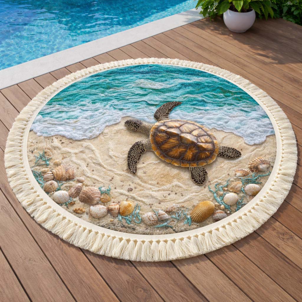 Round Beach Towel Turtle Sand