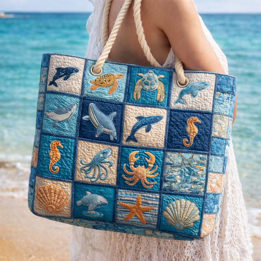 Quilted Beach Bag Marine Life