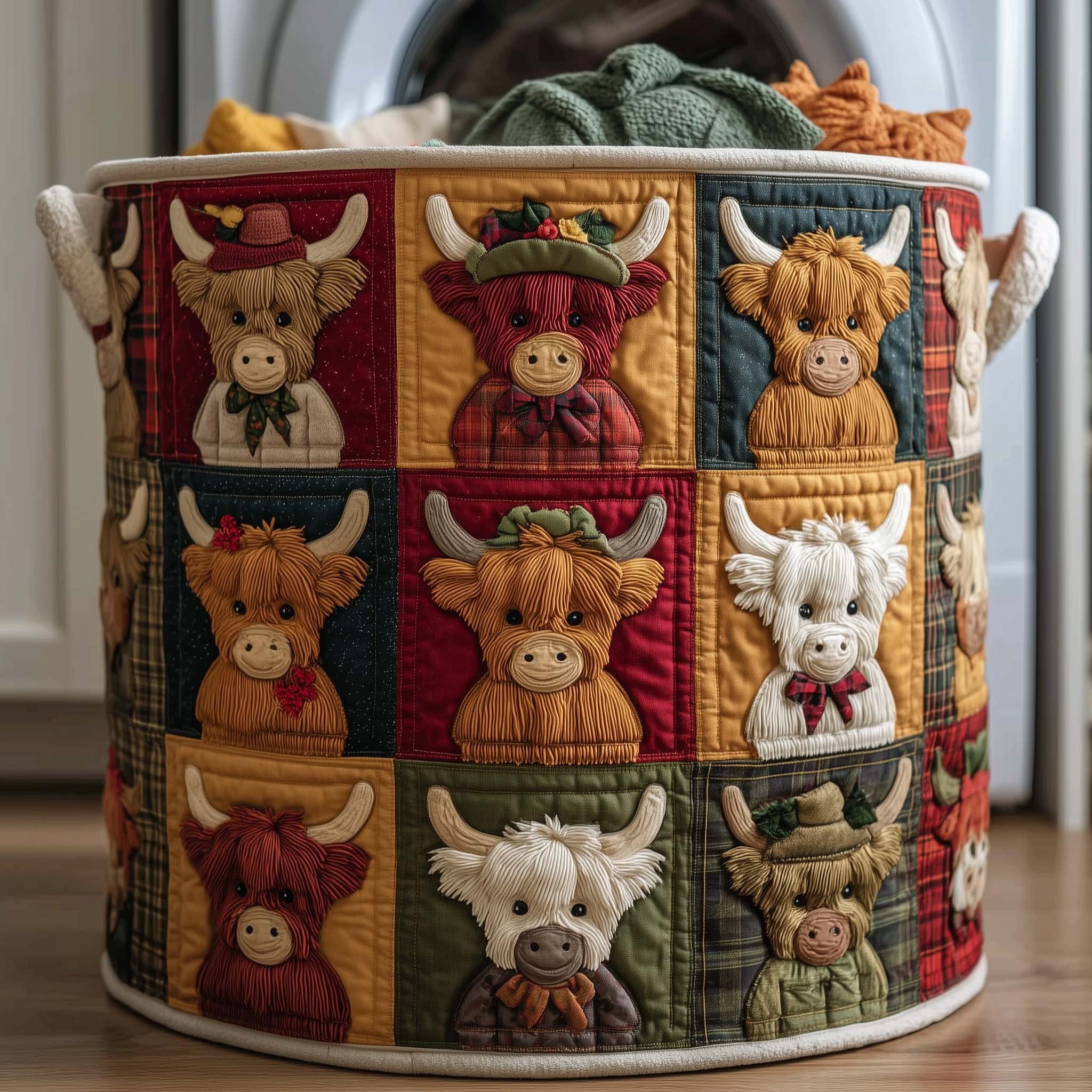 Quilted Laundry Basket Highland Cow