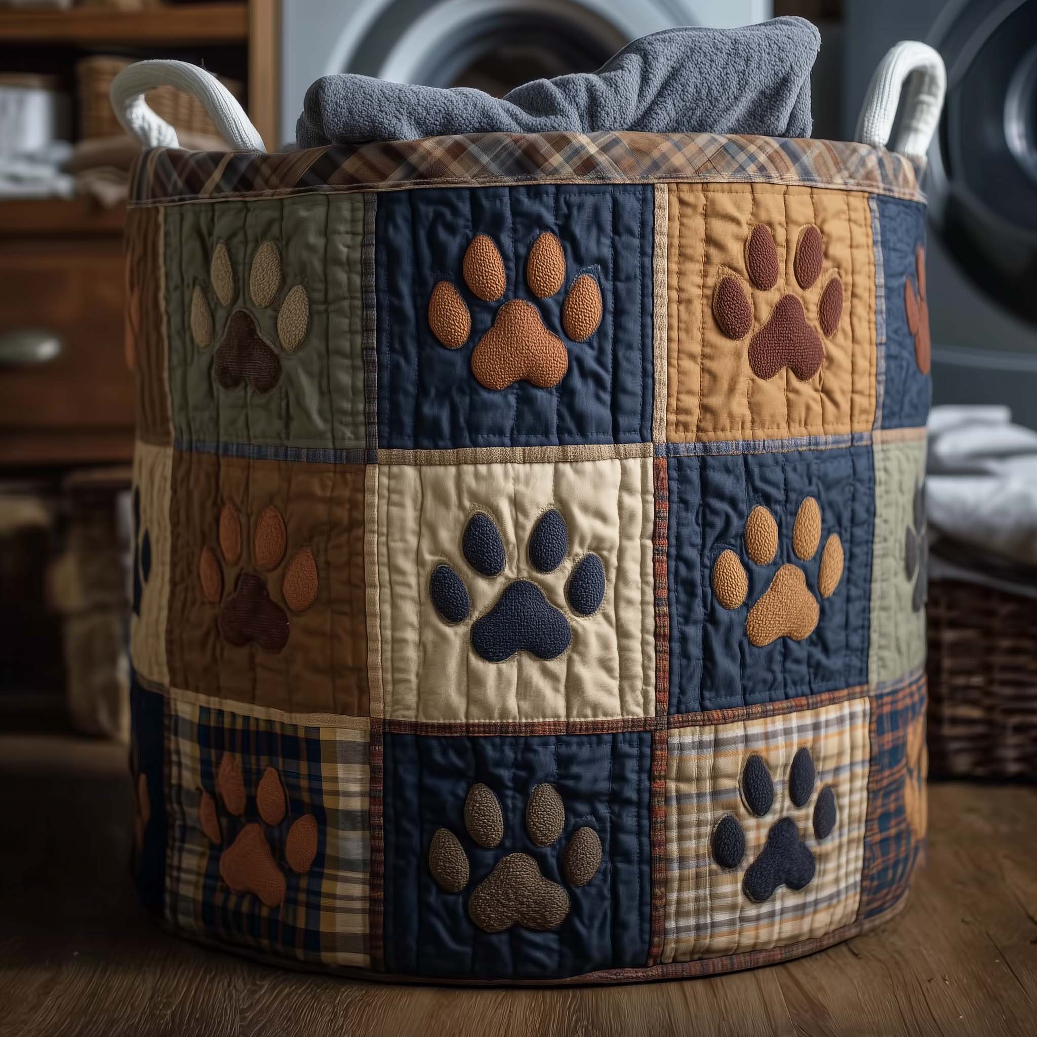 Quilted Laundry Basket Paws