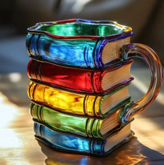 Colorful handmade mug for books