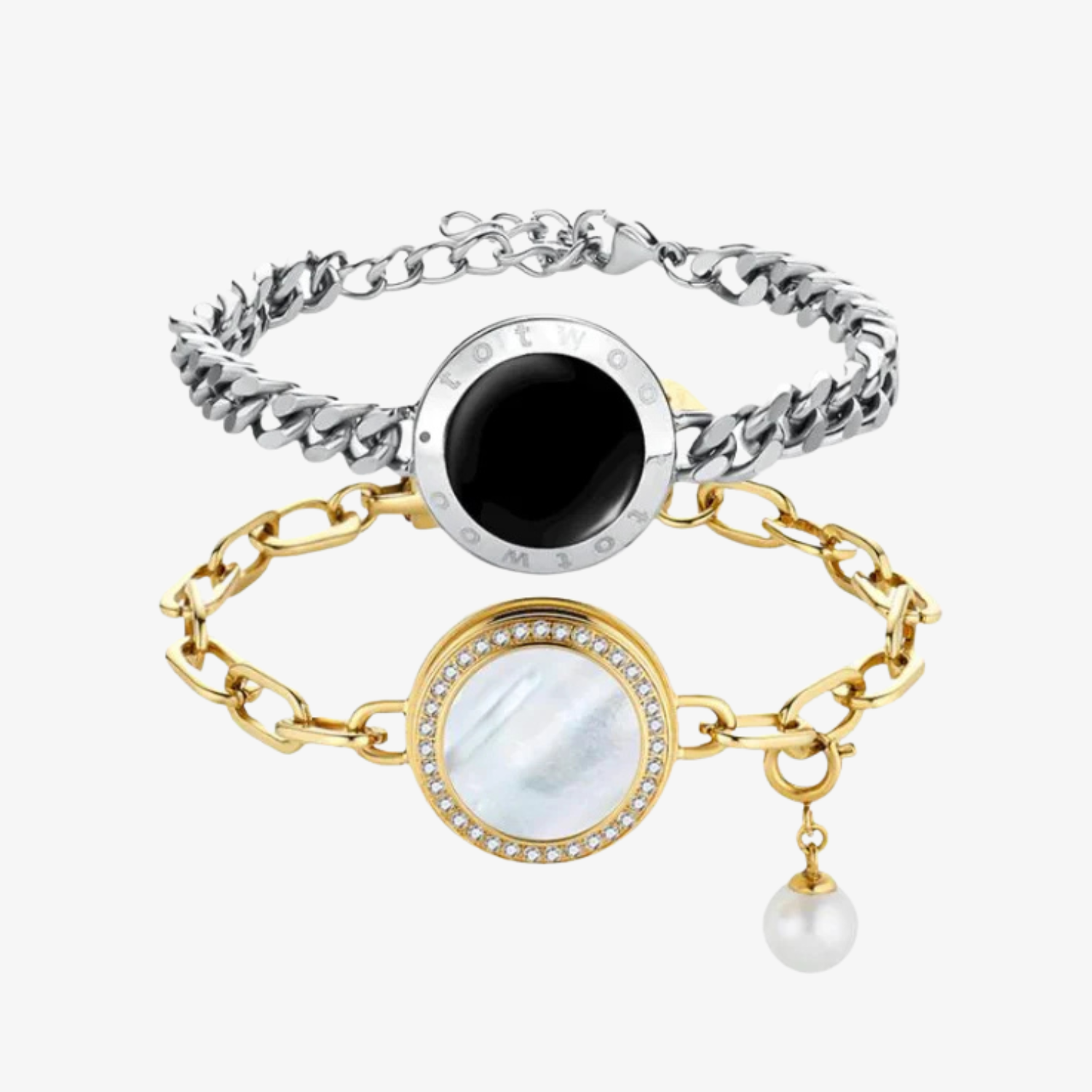 Soulmate 2.0 Touch Bracelets Set(Silver Cuban Chain+Gold Paperclip Chain)