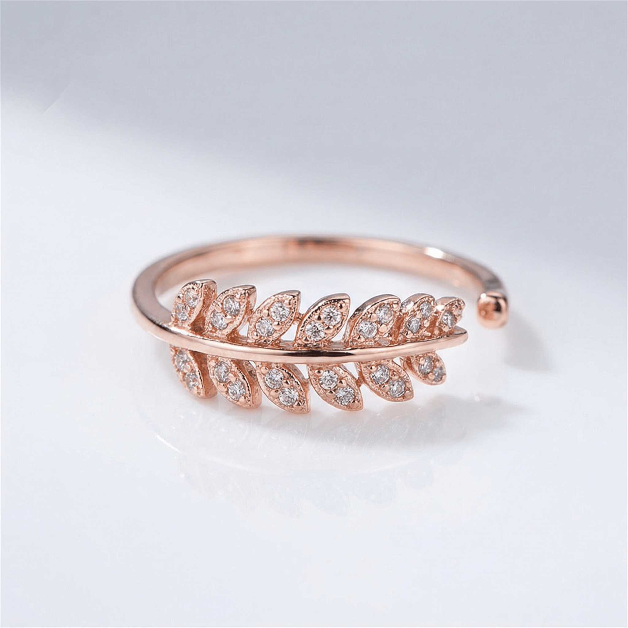 SILVER FEATHER ZIRCONIA RING - (ADJUSTABLE)