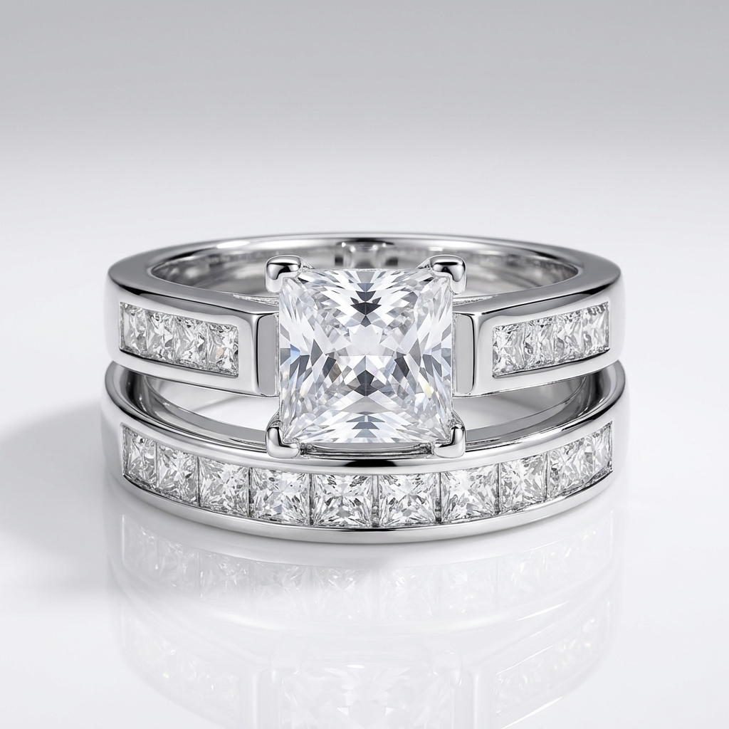 SILVER SQUARE ZIRCONIA HALO RING