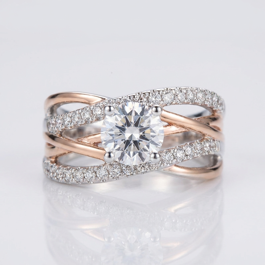 ROSE GOLD ROUND DIAMOND CROSSOVER RING