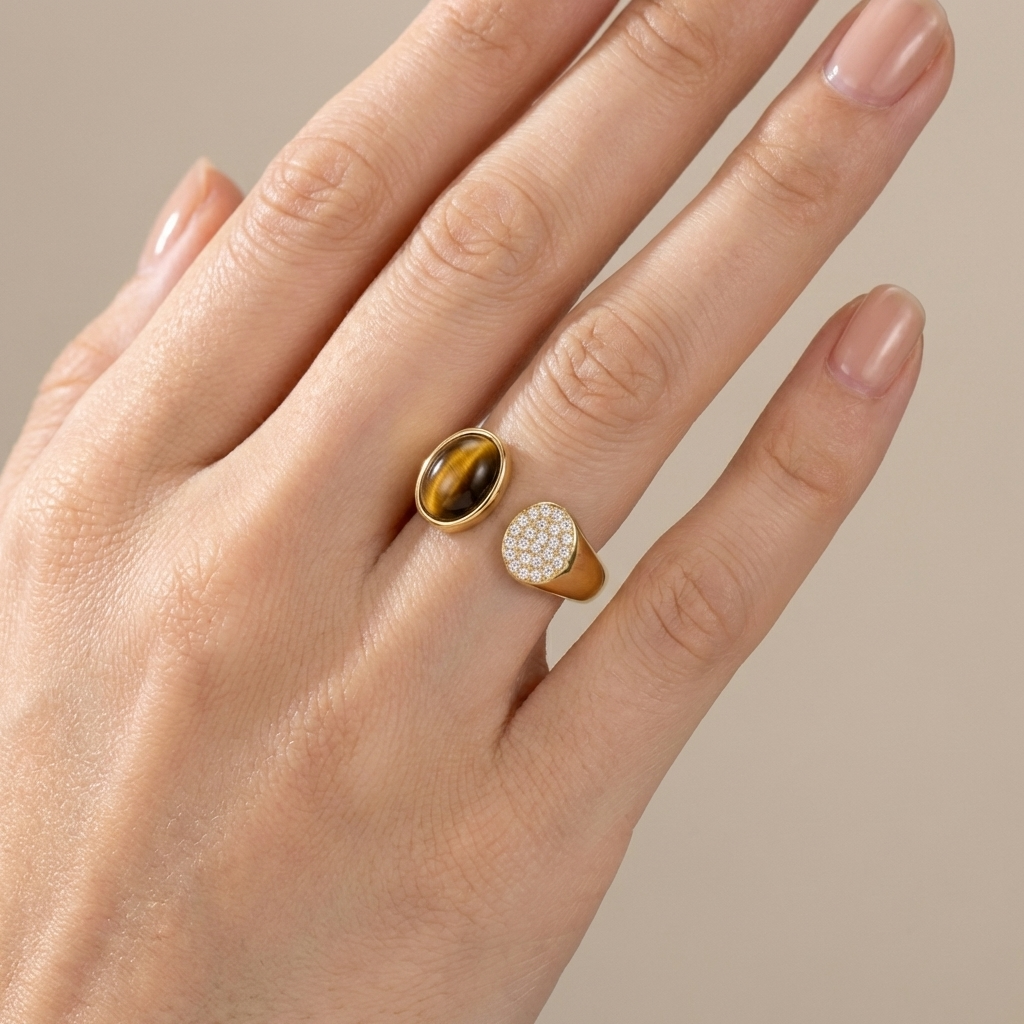 GOLD SMOKY QUARTZ RING - (ADJUSTABLE)