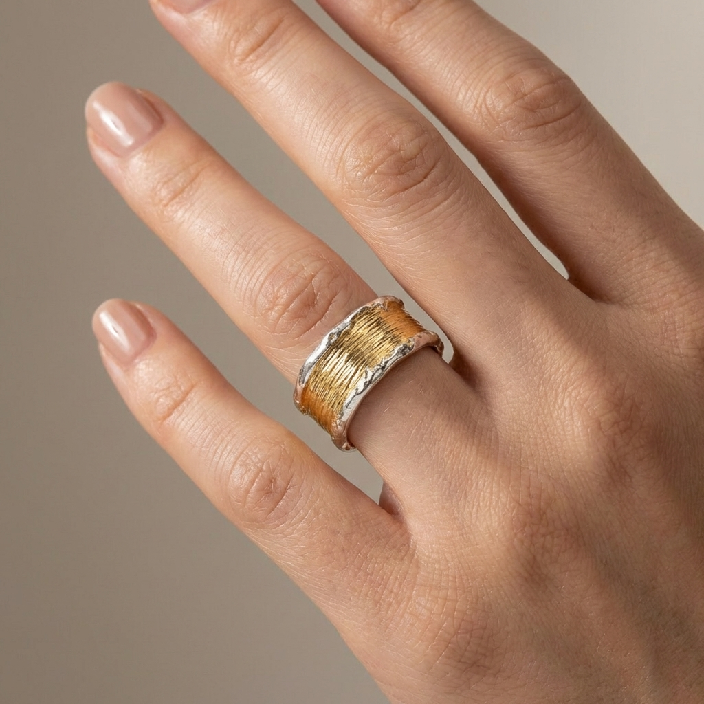 HANDMADE GOLD SILVER TWO TONE RING - (ADJUSTABLE)