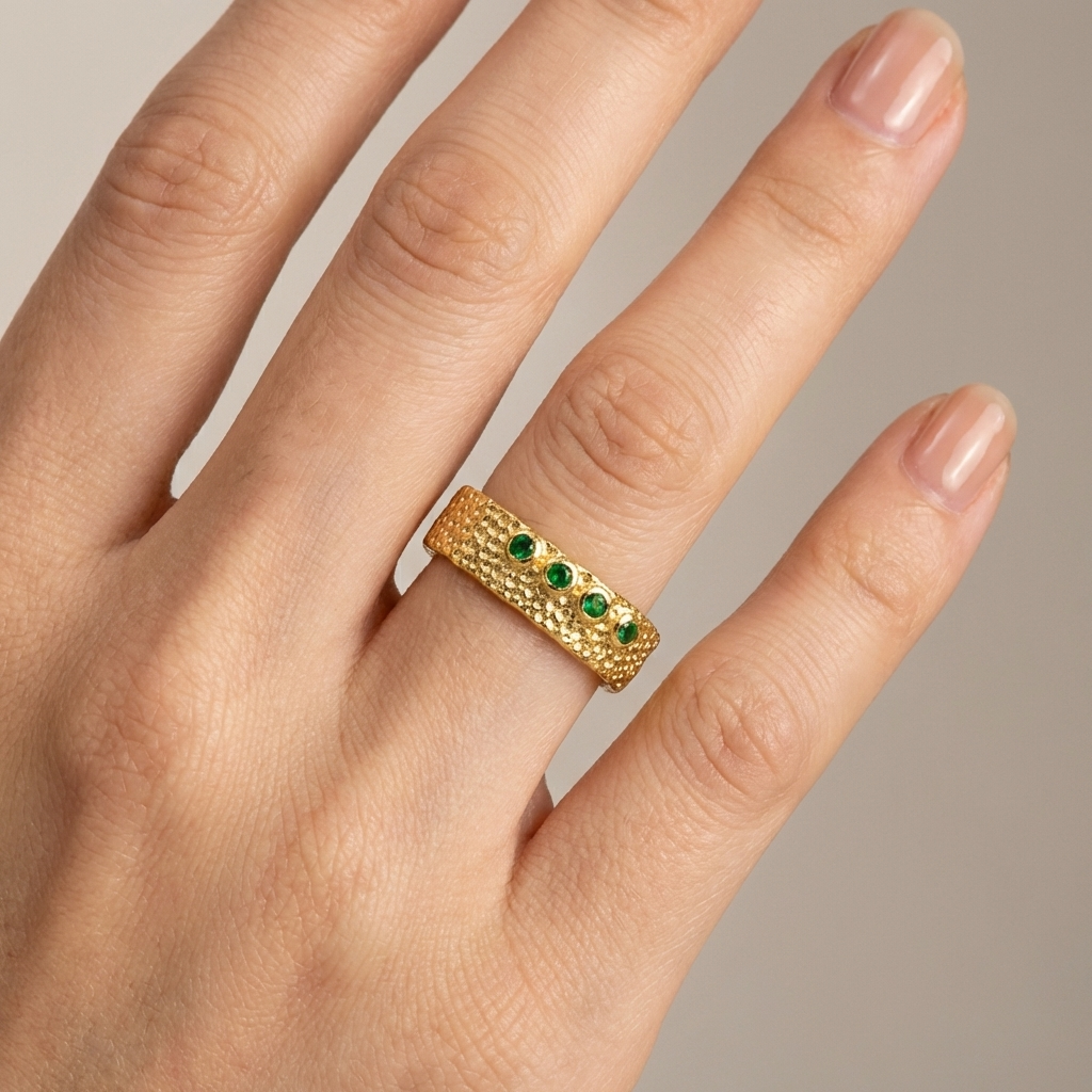 EMERALD TEXTURED CUFF RING - (ADJUSTABLE)