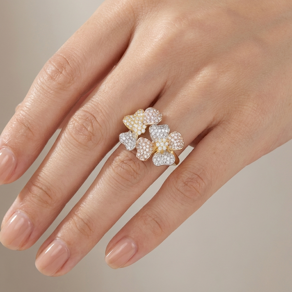 TRIPLE BUTTERFLY CRYSTAL GOLD RING