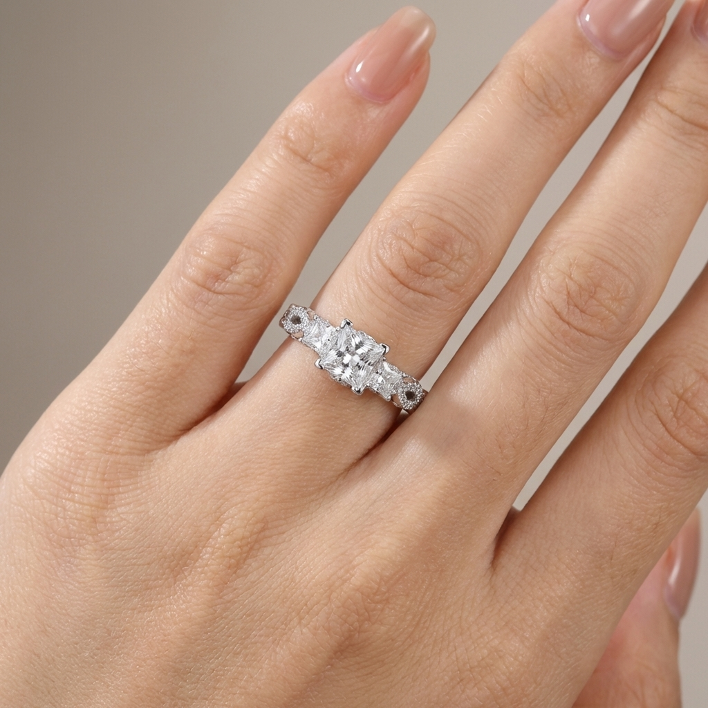 THREE STONE ZIRCONIA SILVER TWIST RING