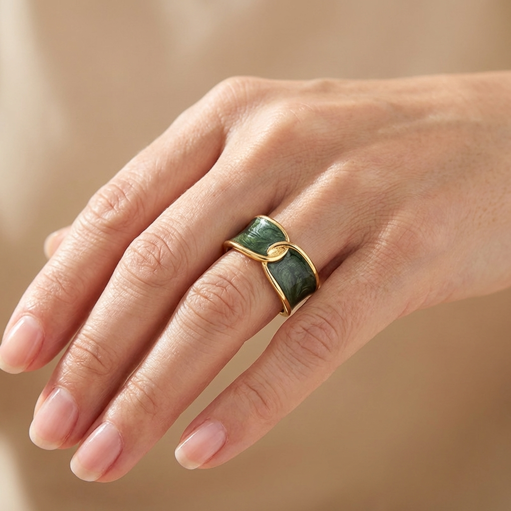 JADE DOUBLE STONE RING - (ADJUSTABLE)