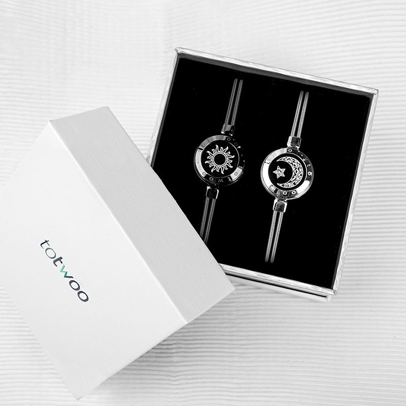 Sun & Moon Touch Bracelets with Snake Chain (Black+Silver)