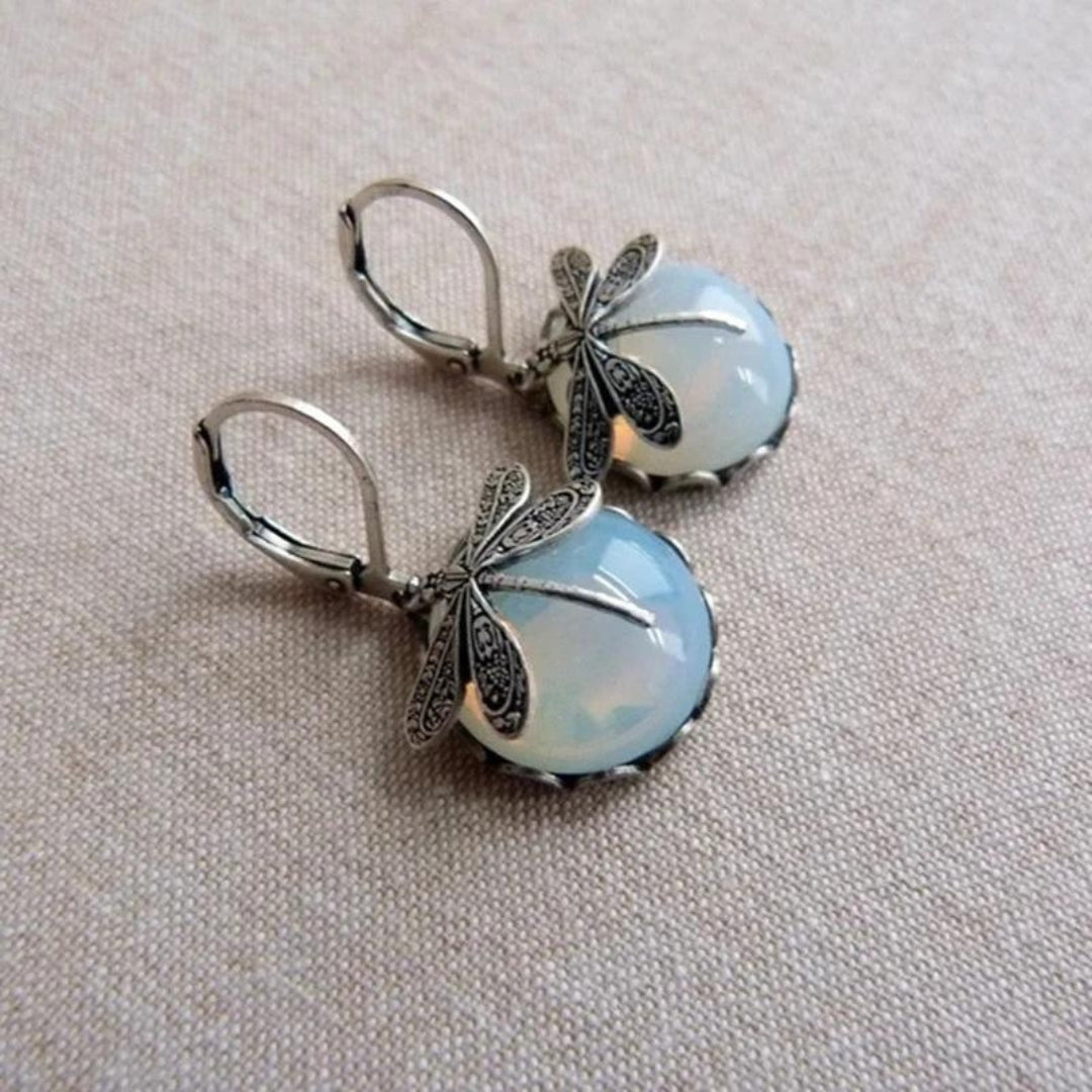 Dragonfly Earrings made of Silver with White Crystal