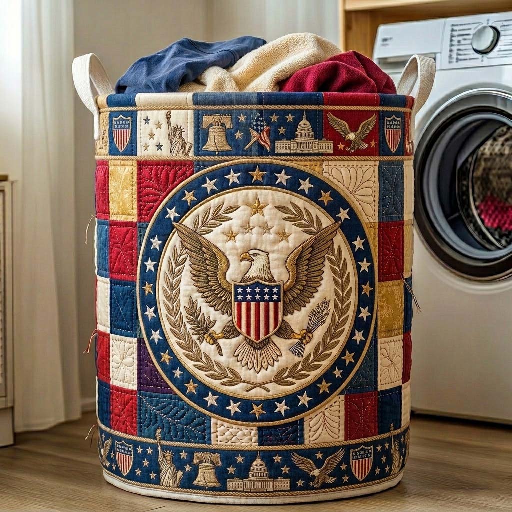 Patriot Circle Crest Quilted Laundry Basket