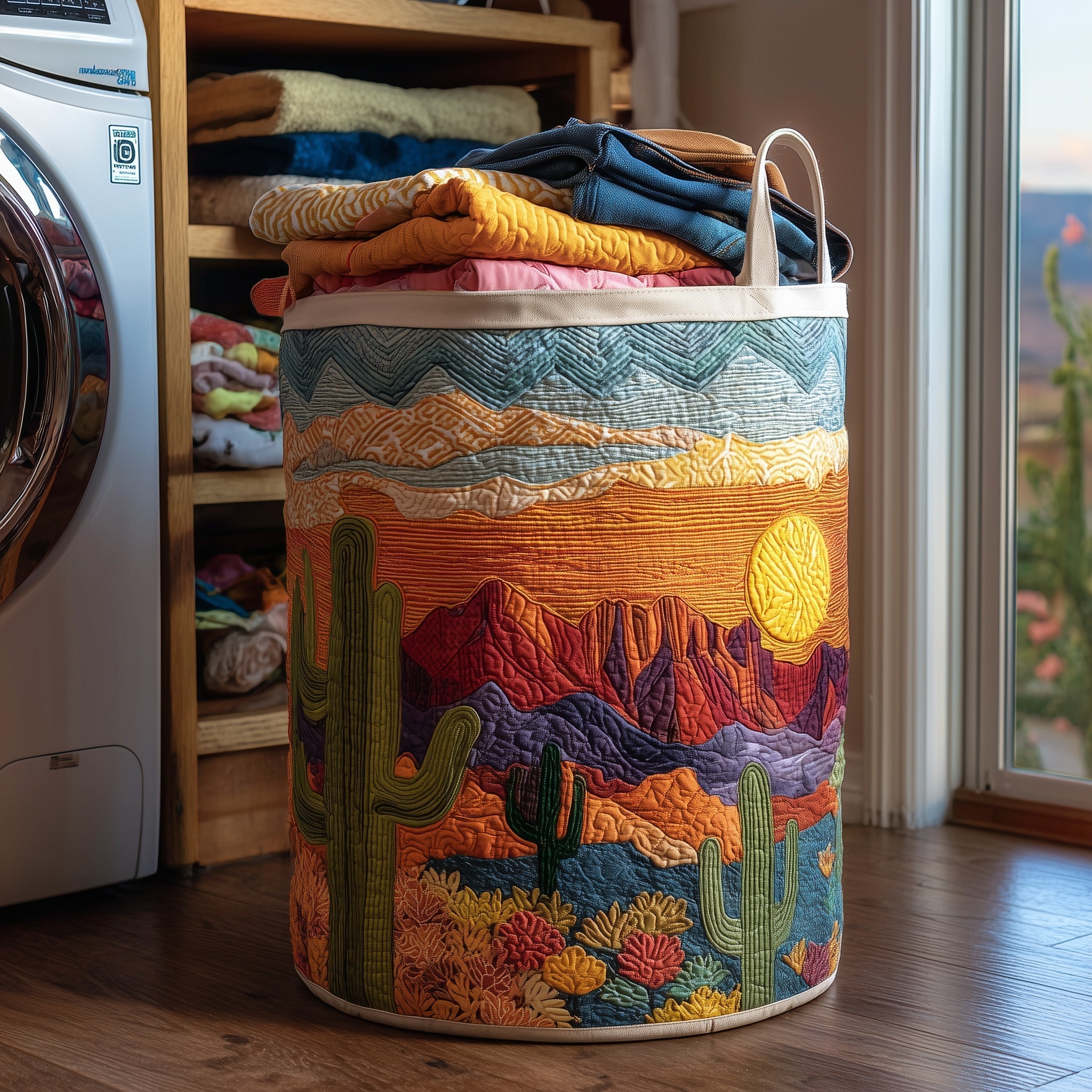 Quilted Laundry Basket Cactus Sunset