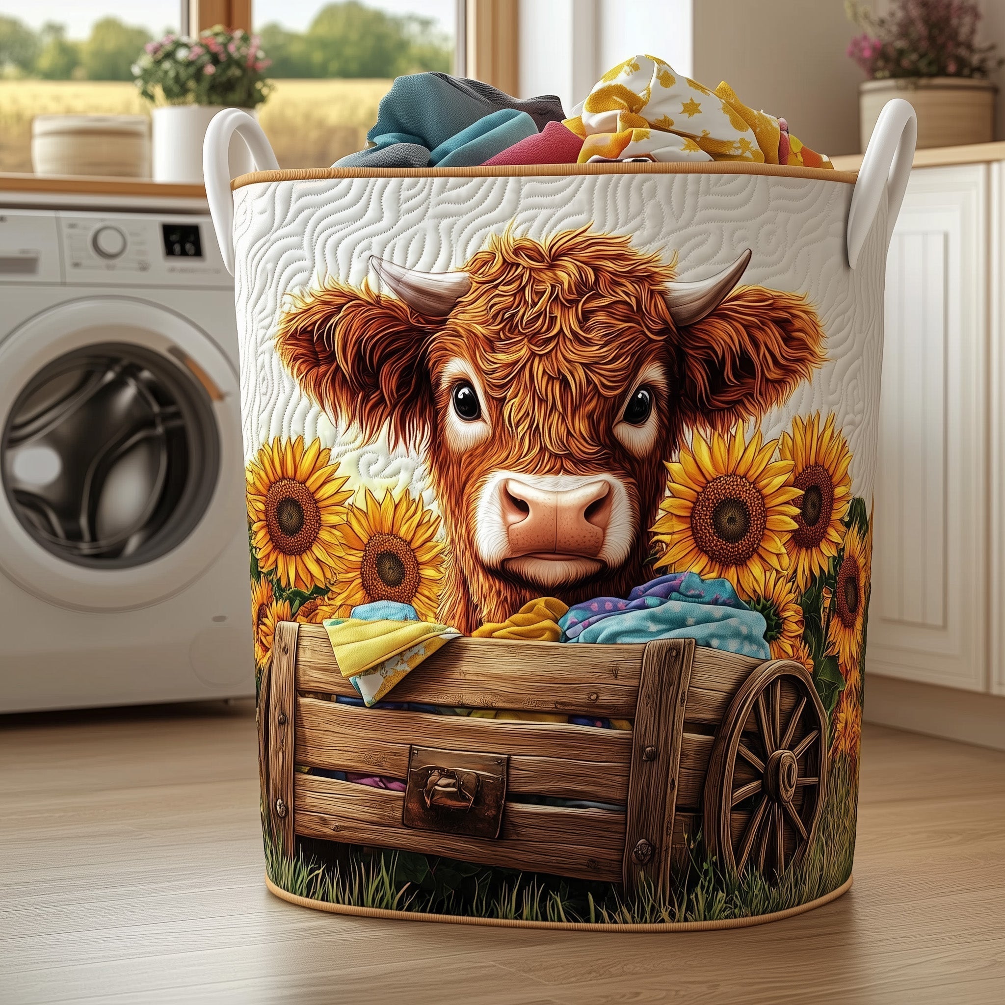 Highland Cow Quilted Laundry Basket