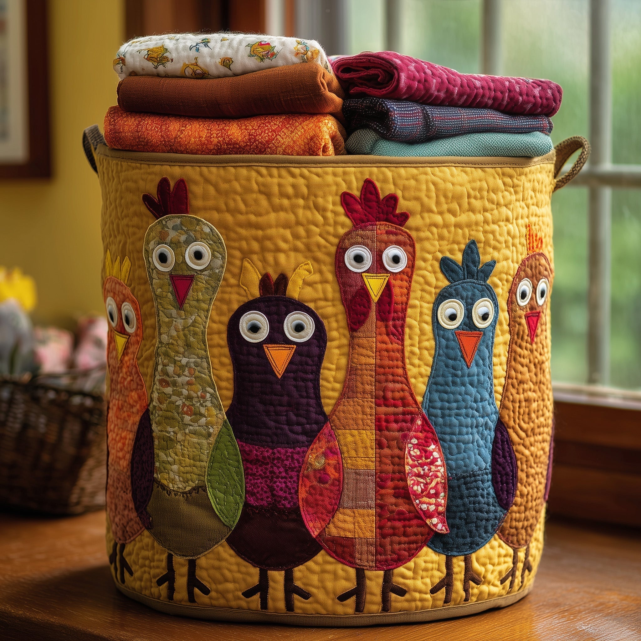Quilted Laundry Basket Fancy Chicken