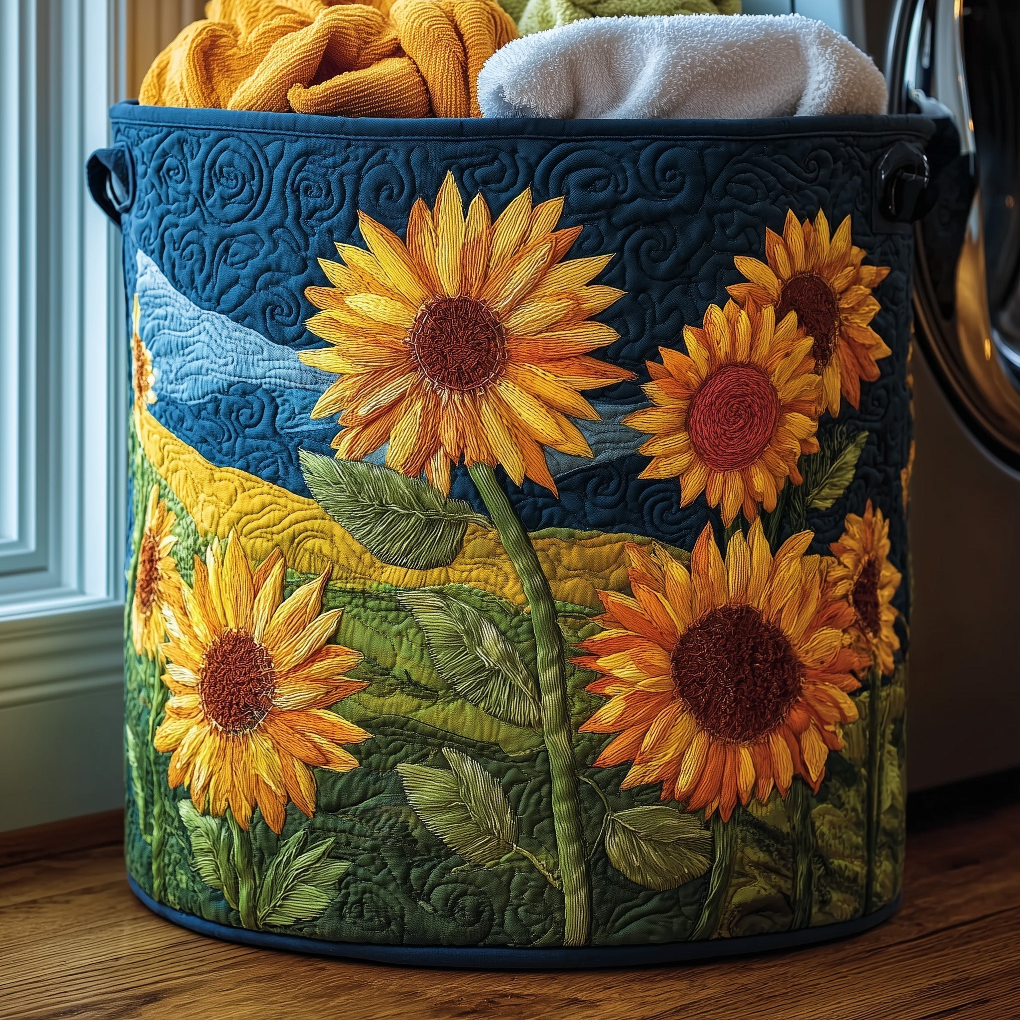 Quilted Sunflower Laundry Basket