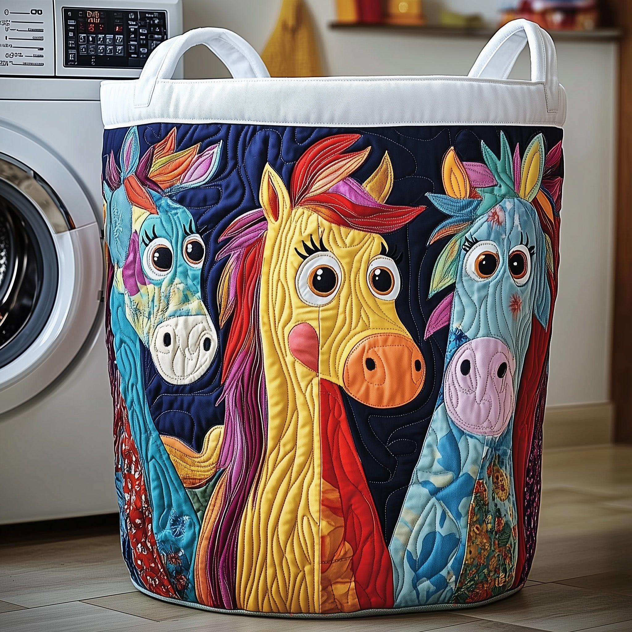 Funky Horse Quilted Laundry Basket