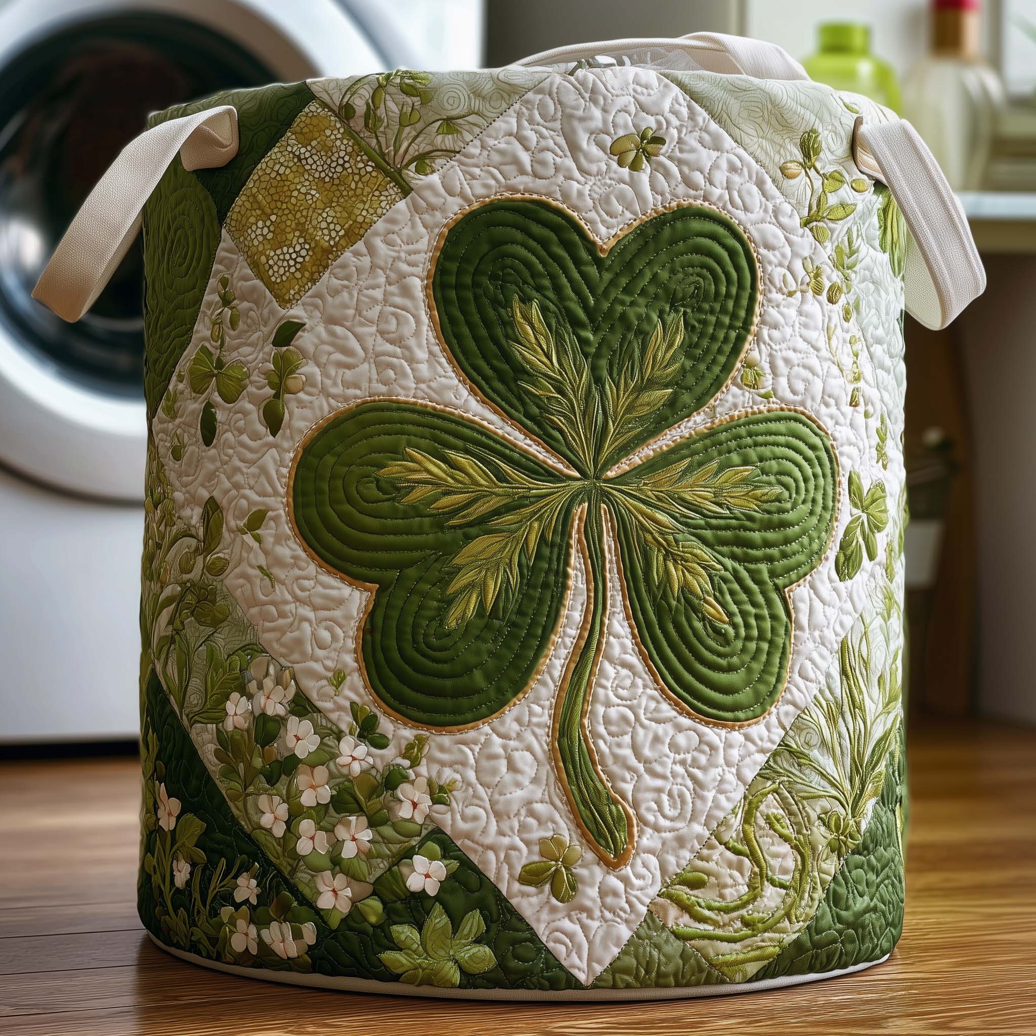 Quilted Laundry Basket Spring Clover