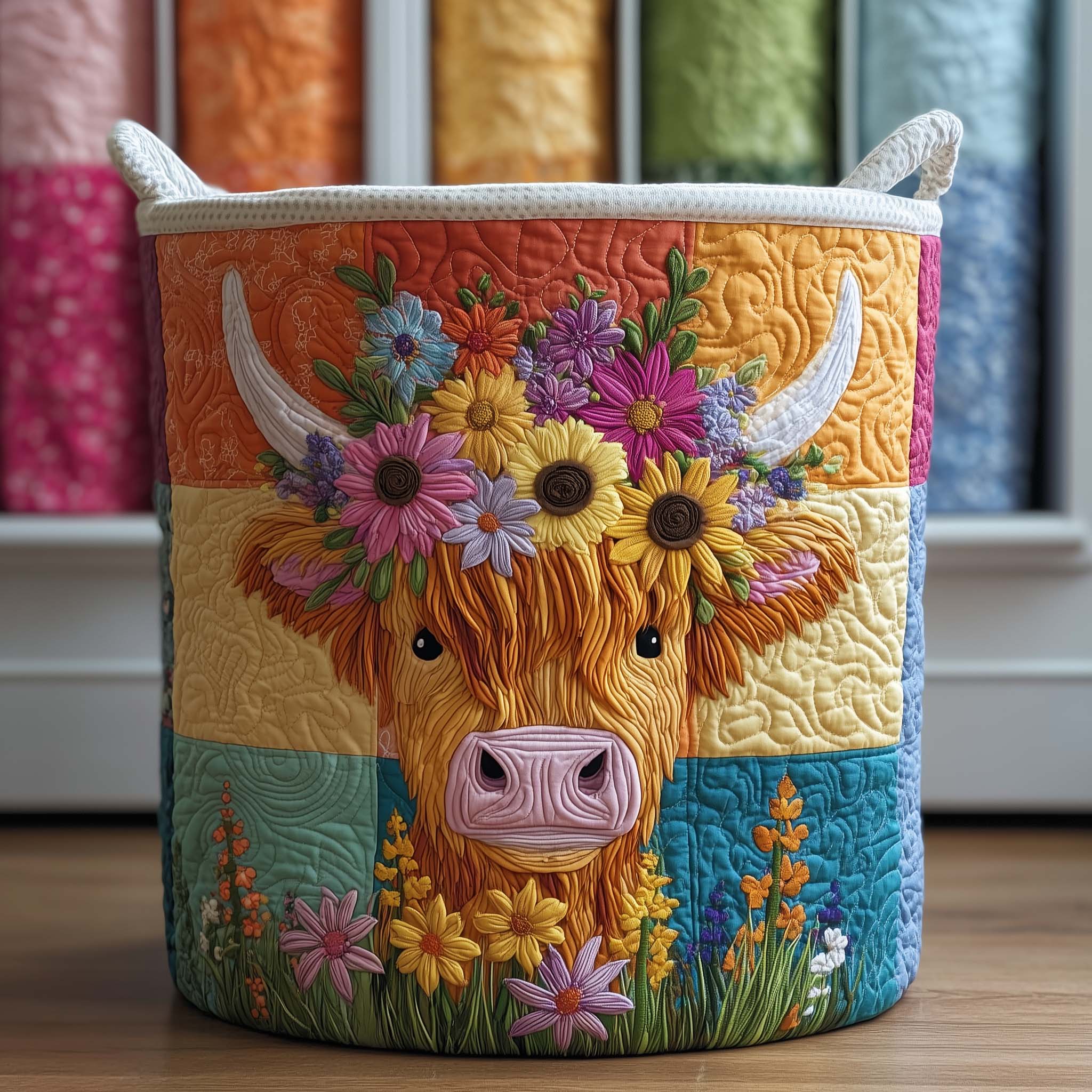 Floral Highland Quilted Laundry Basket
