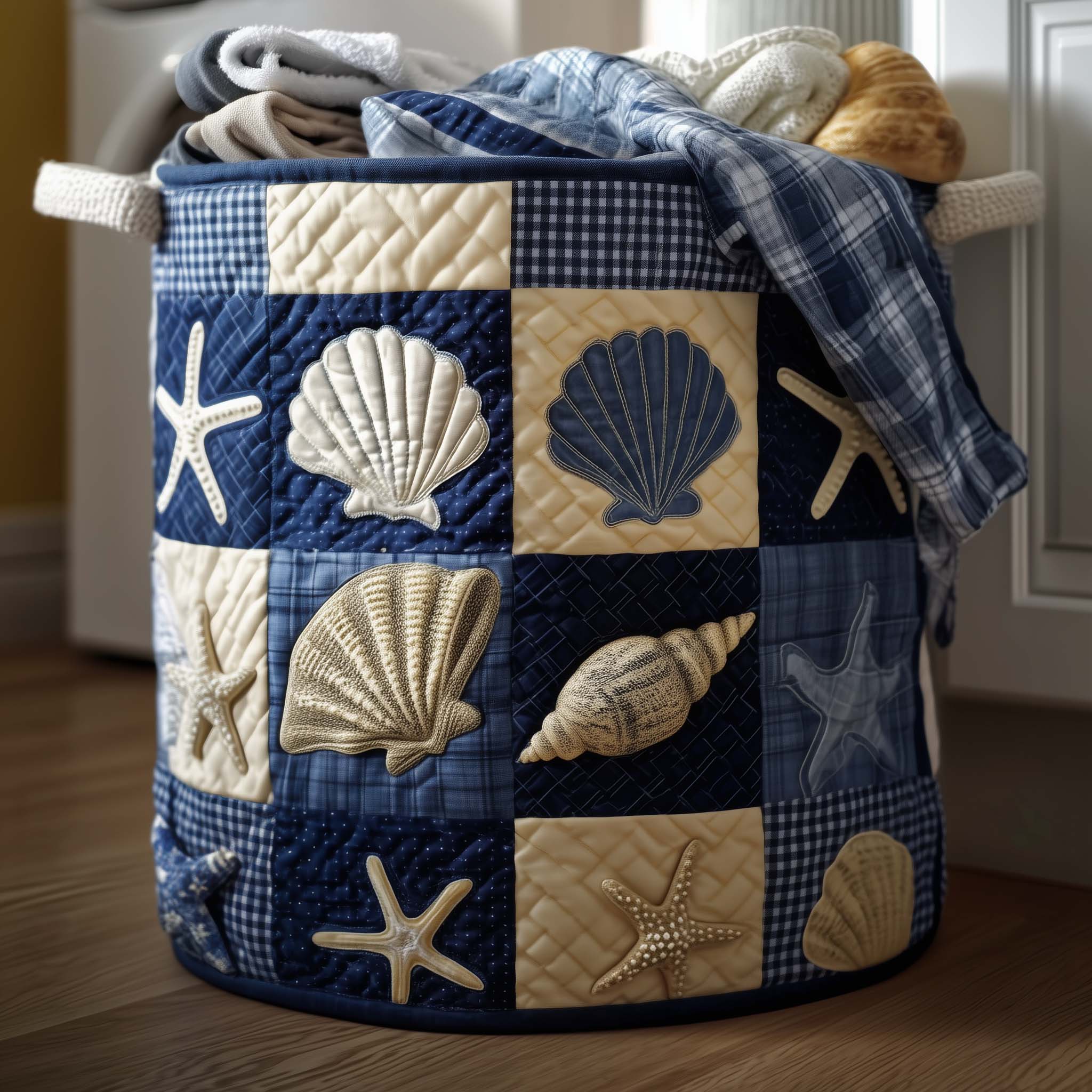 Shoreline Gems Quilted Laundry Basket