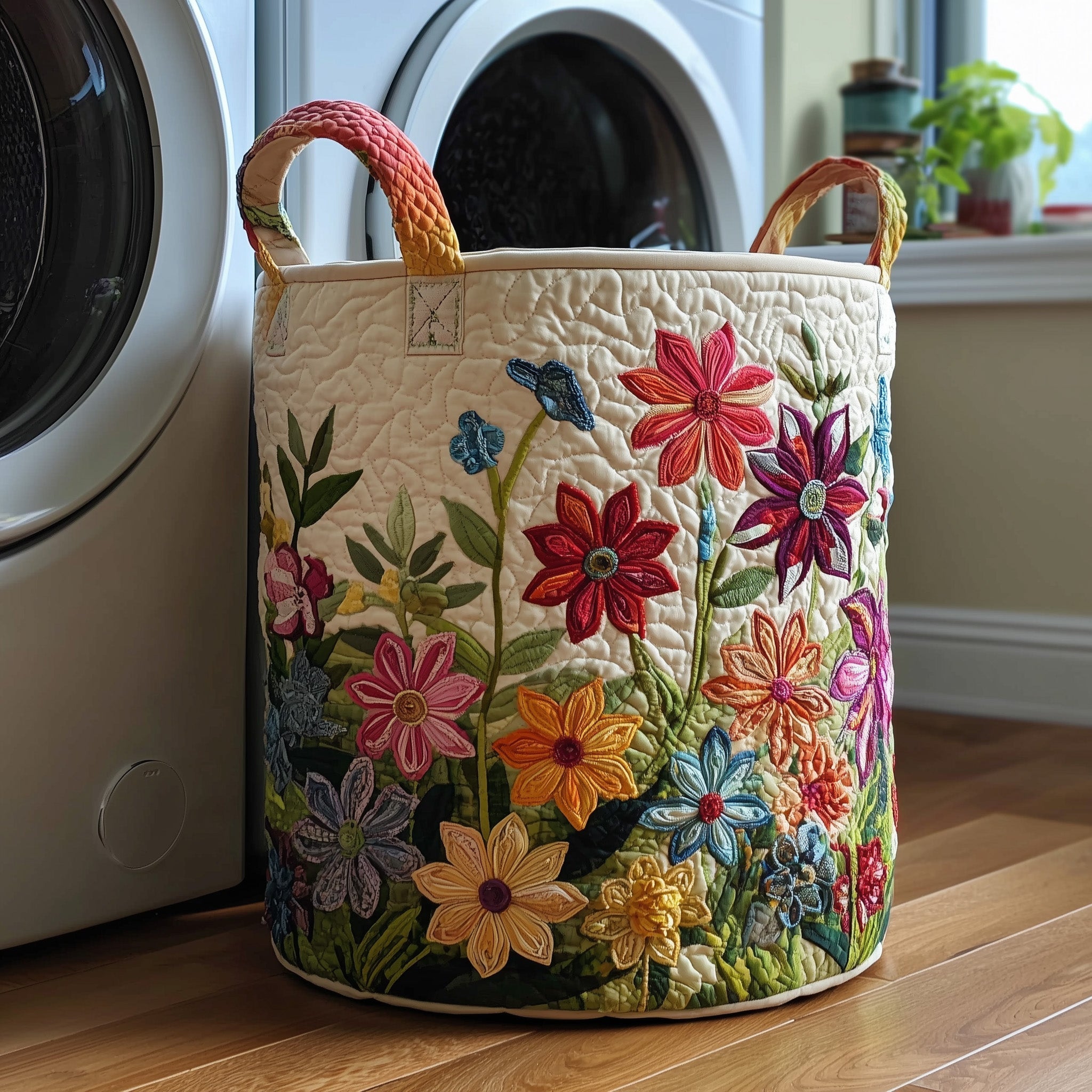 Quilted Laundry Basket Field of Flowers