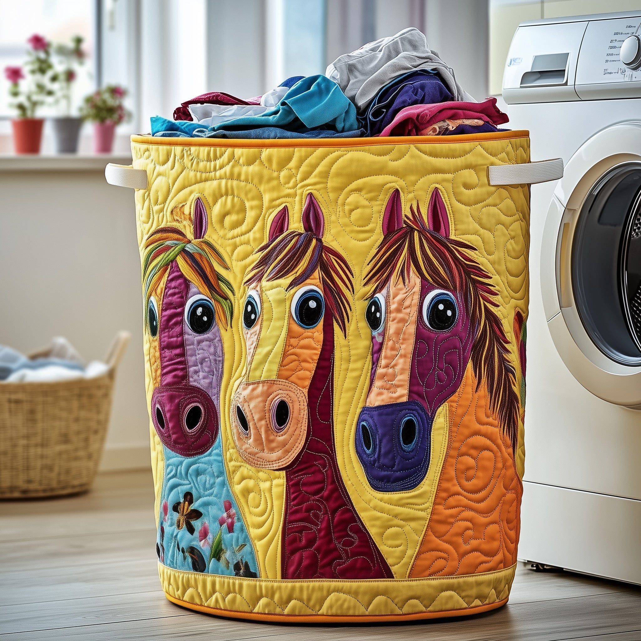 Funky Horse Quilted Laundry Basket
