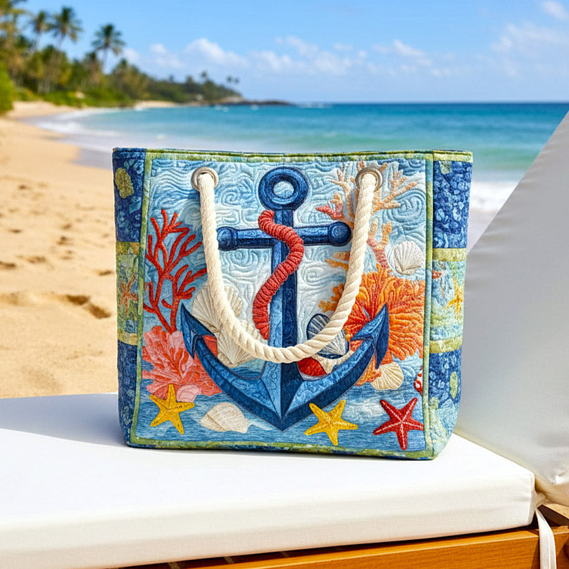 Quilted Beach Bag Nautical Anchor