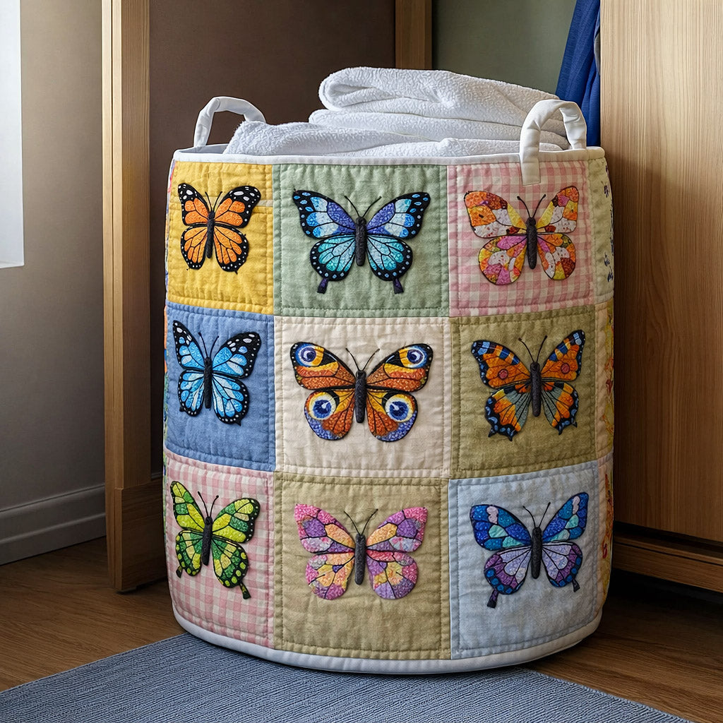 Meadow Flutter Quilted Laundry Basket