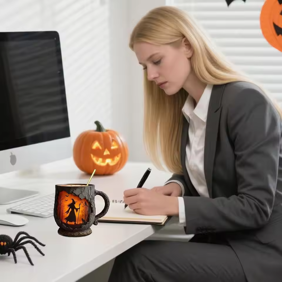 3D Handmade Mug for Halloween: Witch and Cat Design