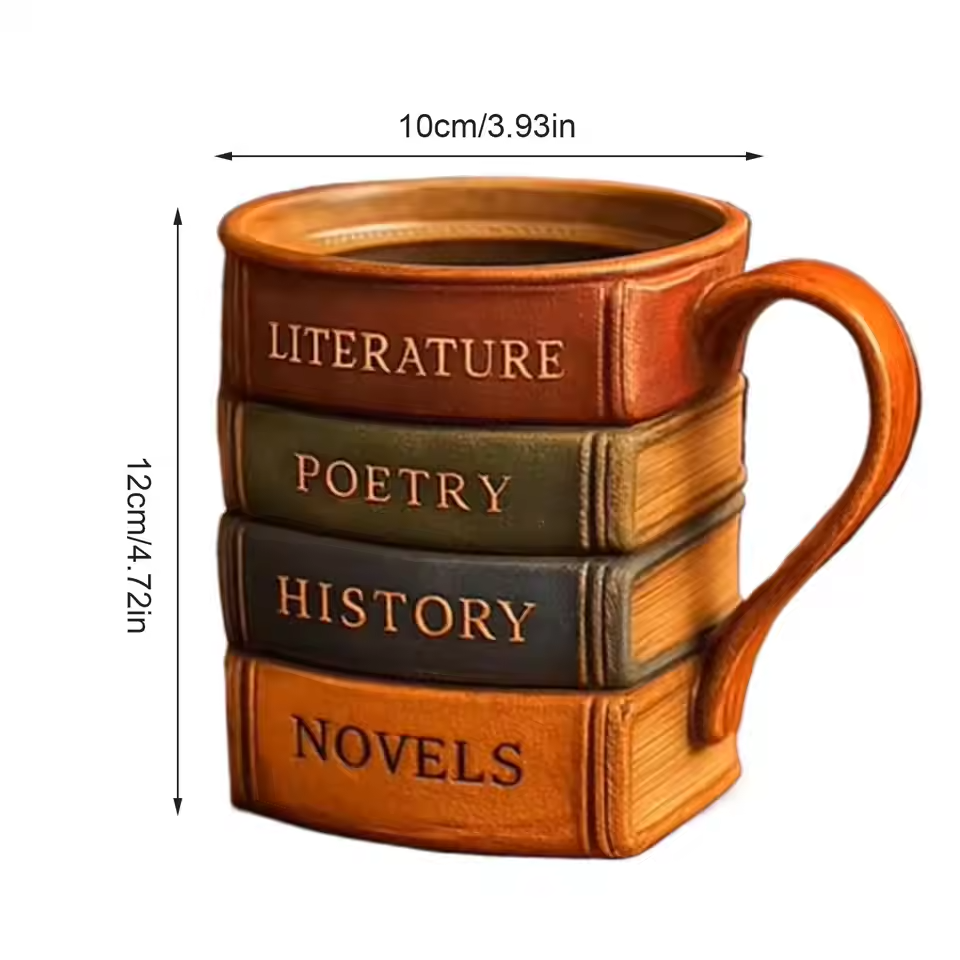 Handmade coffee mug from a library
