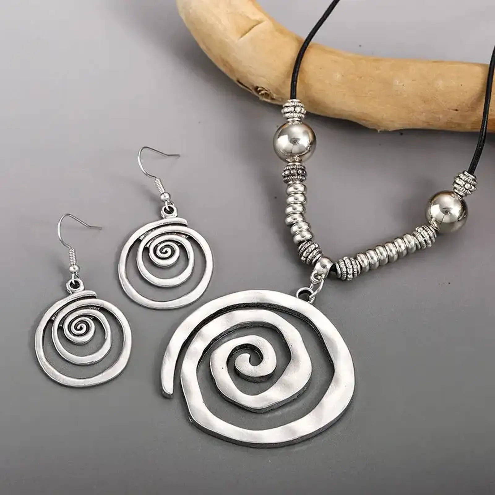 Silver Spiral Design Necklace and Earring Set