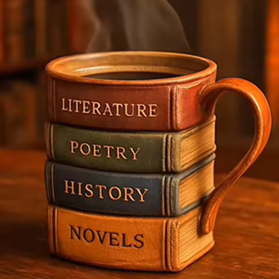 Handmade coffee mug from a library