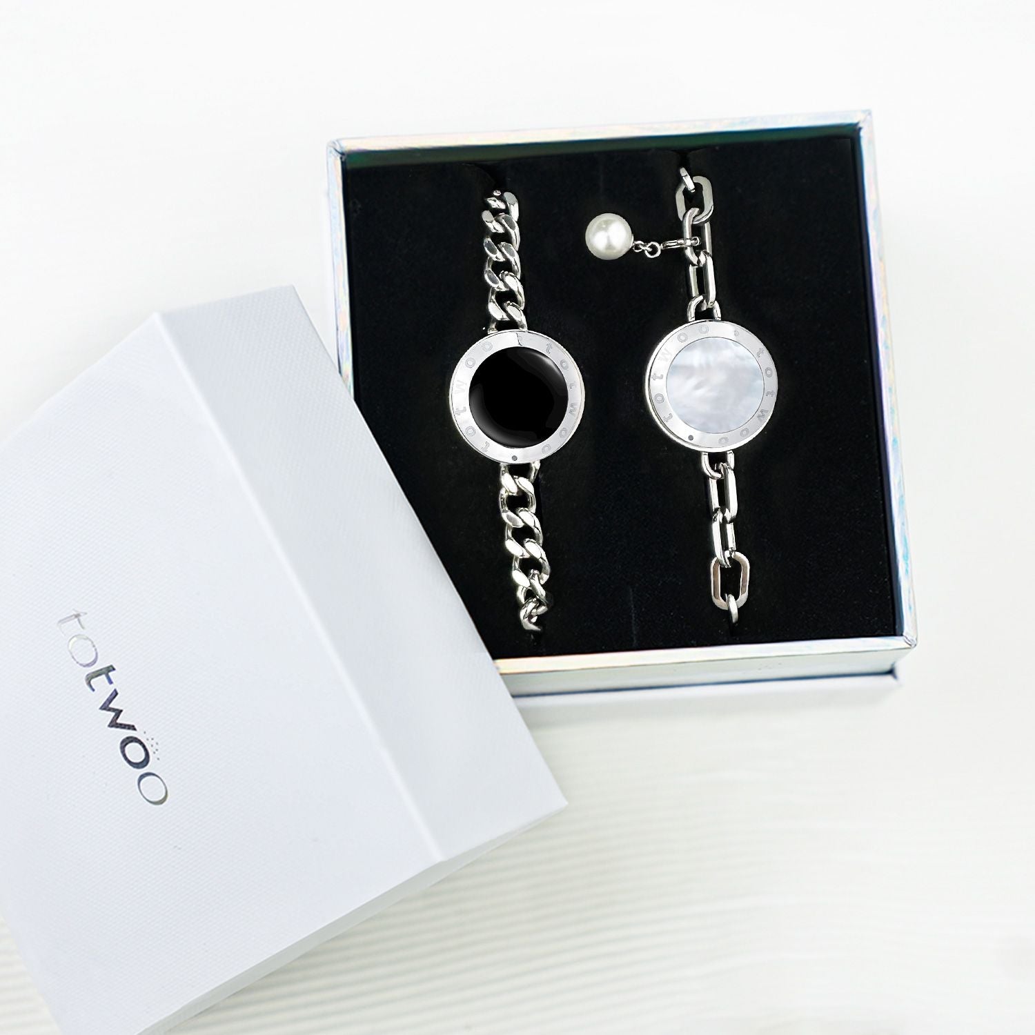 Soulmate 2.0 Touch Bracelets(Silver Cuban Chain+Silver Paperclip Chain)