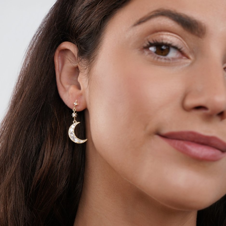 Luna Krystalové Náušnice ve Tvaru Měsíce a Hvězd