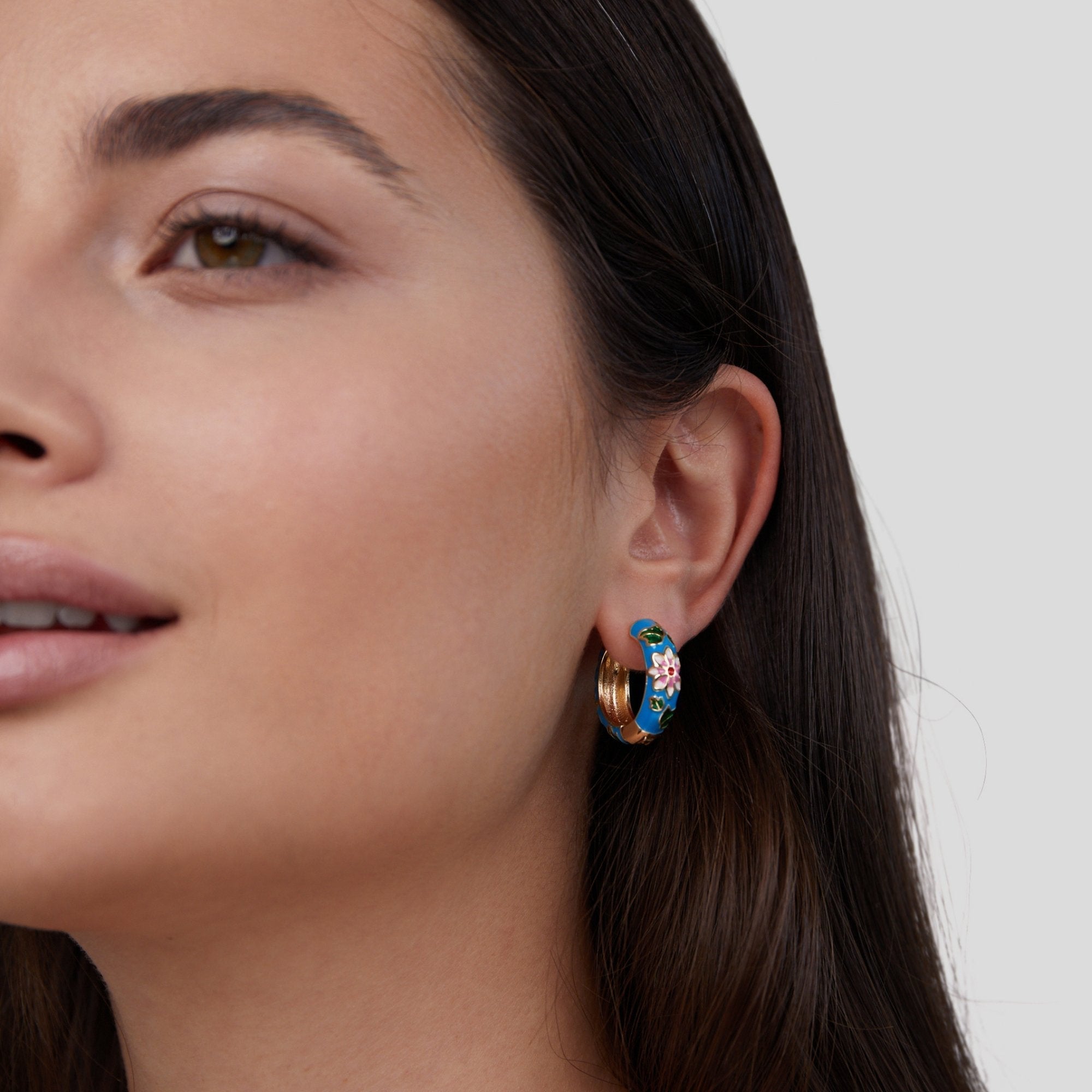 Golden Creole Earrings with Flower