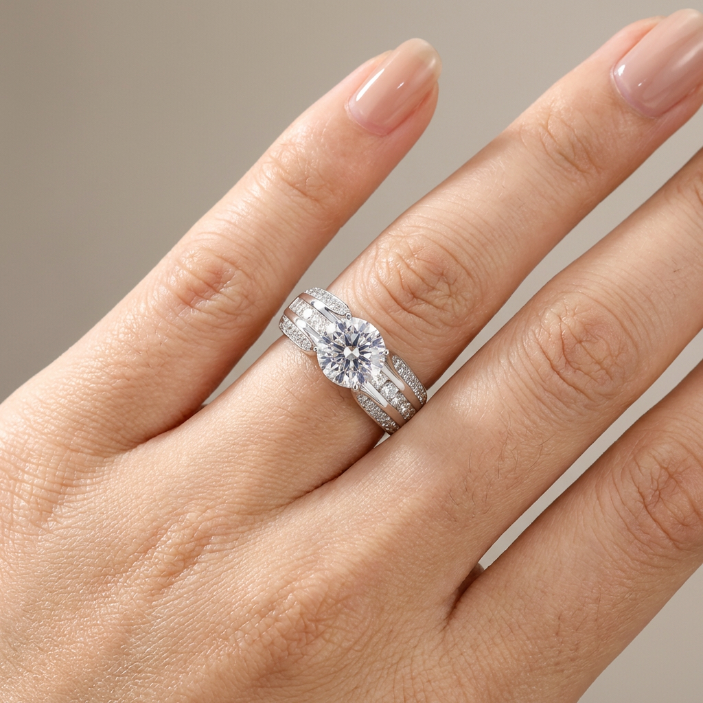 SILVER ROUND DIAMOND PAVE BAND RING