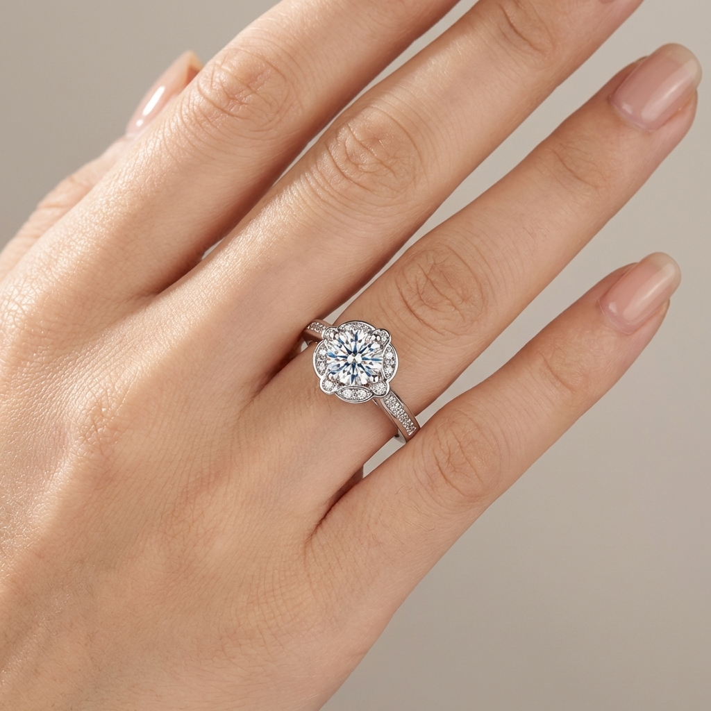 SILVER DIAMOND BLOOM RING - (ADJUSTABLE)