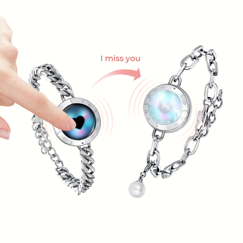 Soulmate 2.0 Touch Bracelets(Silver Cuban Chain+Silver Paperclip Chain)