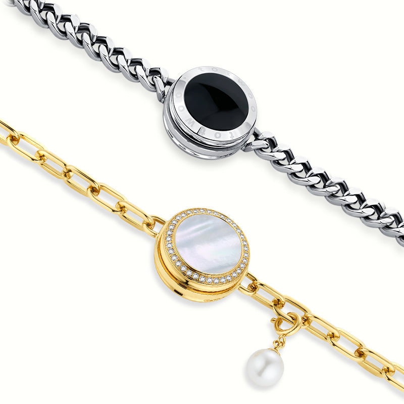 Soulmate 2.0 Touch  Bracelets Set(Silver Cuban Chain+Gold Paperclip Chain）