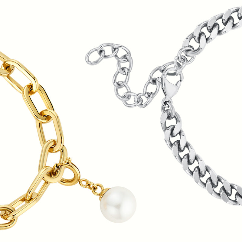 Soulmate 2.0 Touch  Bracelets Set(Silver Cuban Chain+Gold Paperclip Chain）